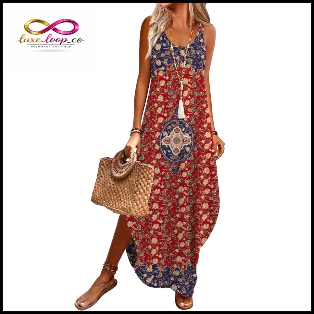 Spaghetti Strap Maxi Dress with Pockets Casual Boho Sundress